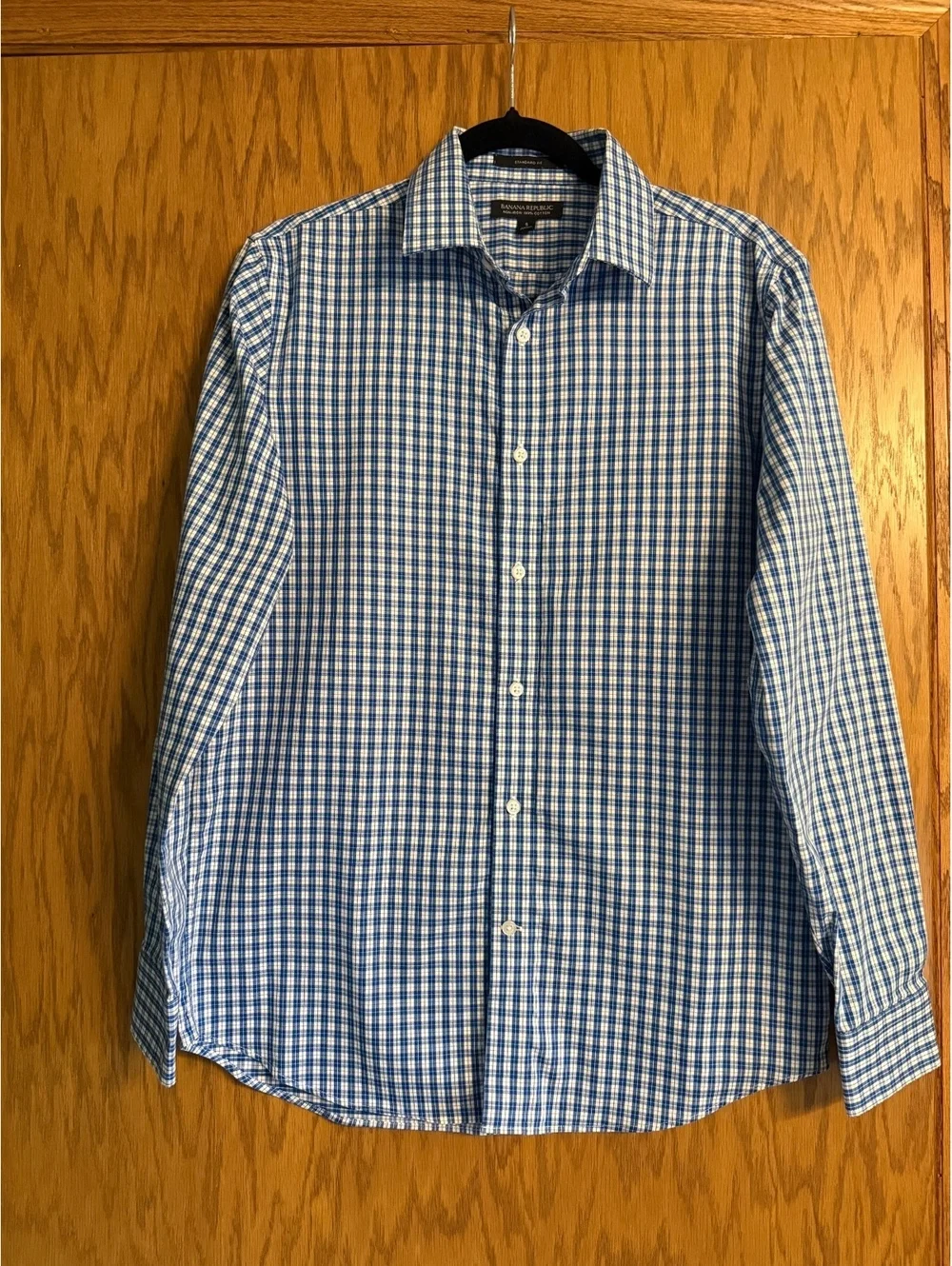 Banana Republic Men’s Standard Fit Non-Iron 100% Cotton Blue Check Shirt Size S